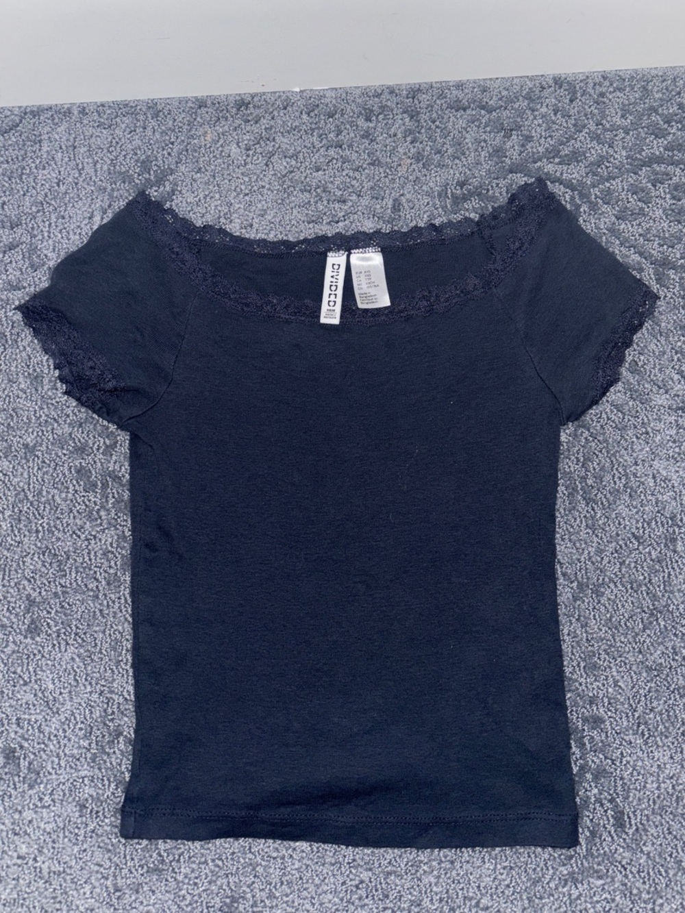 H & M DIVIDED Lace-Trim Navy Short Sleeve Tee
